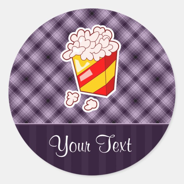 Lila Popcorn Runder Aufkleber (Vorderseite)
