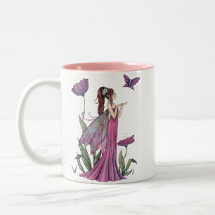 Lila Poppie-Fee-Falter-Fantasie-Kunst-Tasse Zweifarbige Tasse
