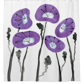 Lila Poppies Boho Moderne Badezimmer Dekoration Duschvorhang