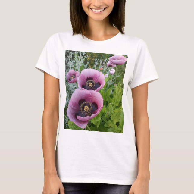 Lila Poppy Poppies Rosa Blume Blumenfrauen T-Shirt (Vorderseite)