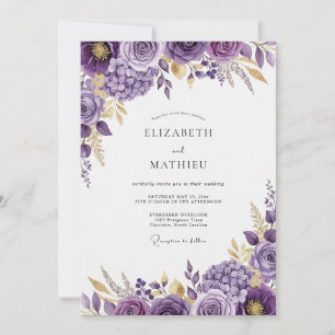 Lila prächtige Blumenhochzeit Einladung