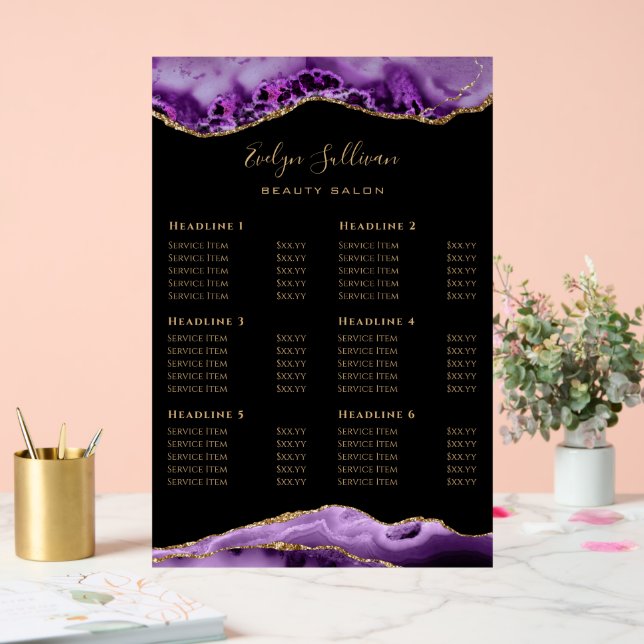 Lila Preisliste Acrylschild (Hochzeit)