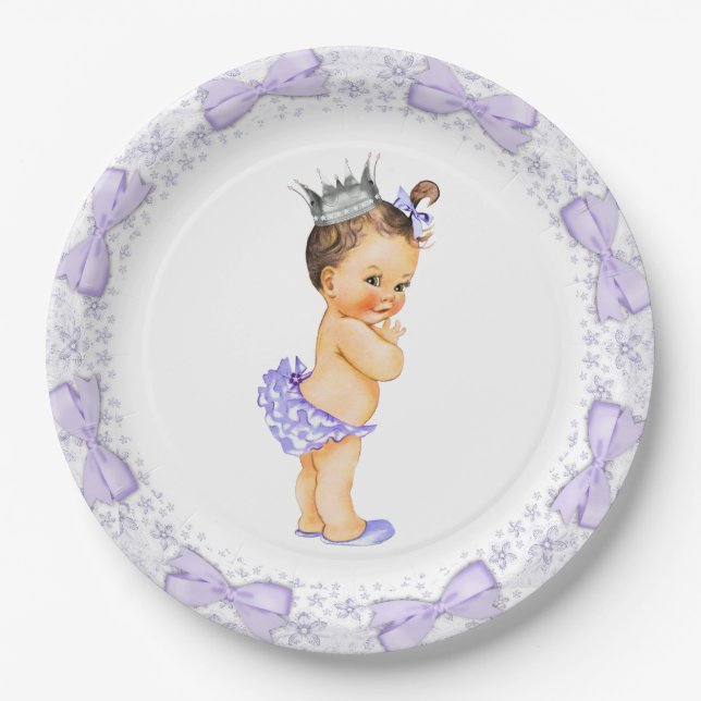 Lila Princess Baby Dusche Pappteller (Vorderseite)