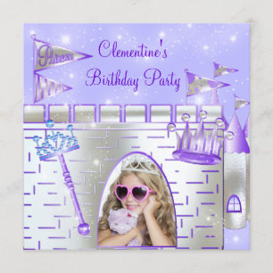 Lila Princess Birthday Party Einladung