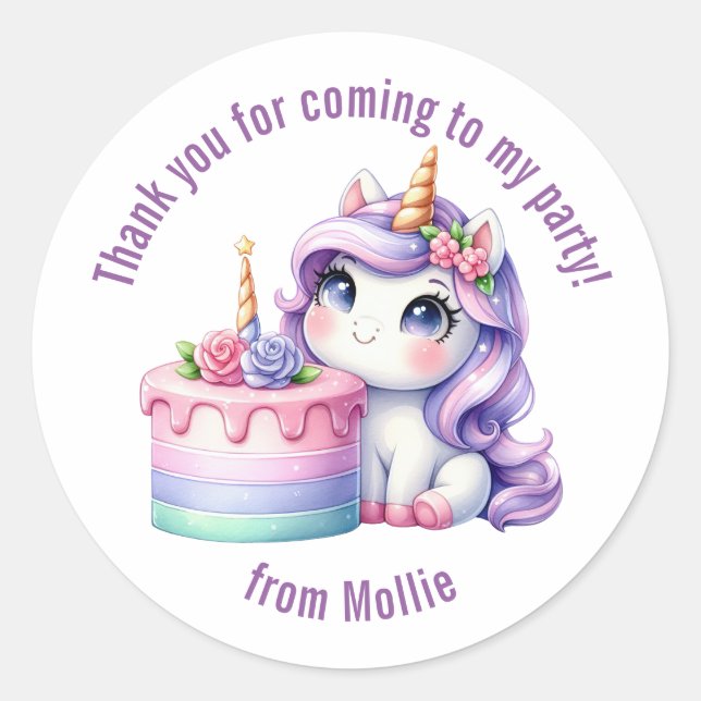 Lila Princess Unicorn Vielen Dank Runder Aufkleber (Vorderseite)
