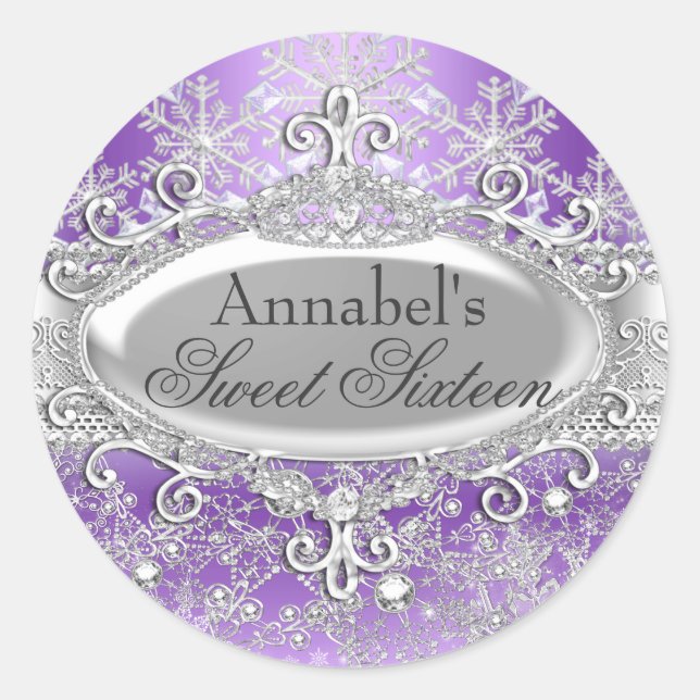 Lila Princess Winter Wonderland Sweet 16 Sticker (Vorderseite)