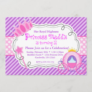 Lila Prinzessin Crown und Carriage Birthday Party Einladung