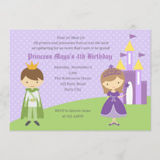 Lila Prinzessin & Grüner Prinz zum Geburtstag Einladung