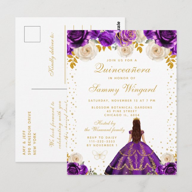 Lila Prinzessin Quinceañera Postkarte (Vorne/Hinten)