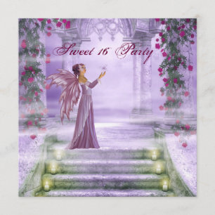 Lila Prinzessin Rote Rose Sweet 16 Party Einladung
