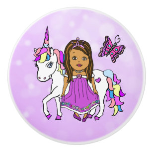 Lila Prinzessin, Schmetterling und Einhorn Keramikknauf
