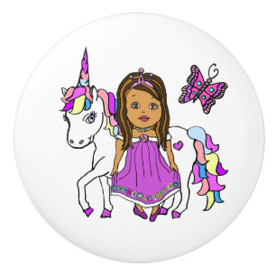 Lila Prinzessin, Schmetterling und Einhorn Keramikknauf