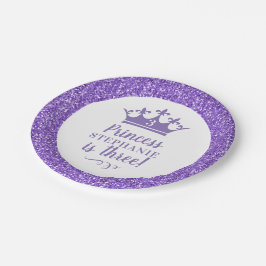 Lila Prinzessin Tiara Crown Glitzer Girl's Birthda Pappteller