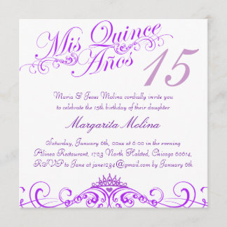 Lila Prinzessin Tiara Quinceanera Einladung