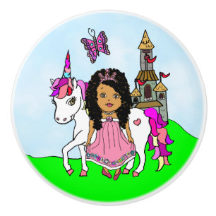 Lila Prinzessin und Einhorn Keramikknauf