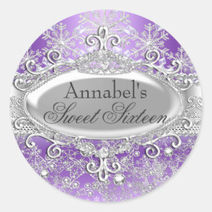 Lila Prinzessin Winter Wonderland Sweet 16 Aufkleb Runder Aufkleber