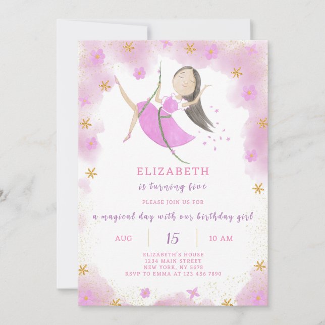 Lila Prinzessin zum Geburtstag Einladung (Vorderseite)