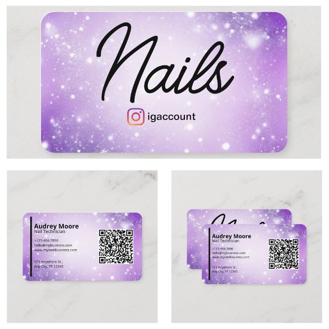 Lila professionelle Visitenkarte QR-Code Nail Tech (Design Purple Professional Card QR Code Nail Tech
)