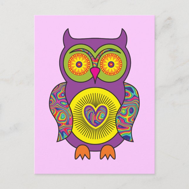 Lila Psychedelic Owl Postkarte (Vorderseite)