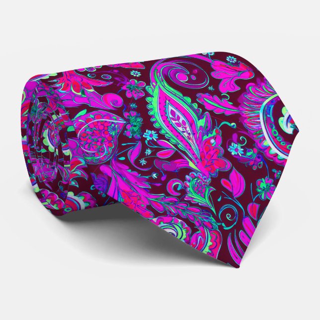 Lila Psychedelic Paisley Krawatte (Gerollt)