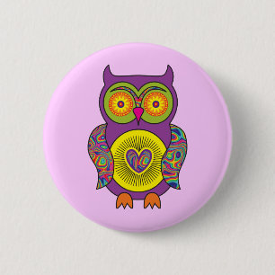 Lila psychedelische Eule Button