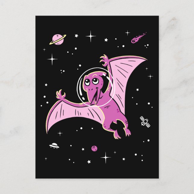 Lila PterodactylDinos im Weltraum Postkarte (Vorderseite)