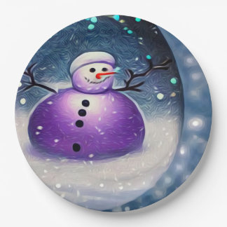 Lila Pudgy Painted Snowman Pappteller