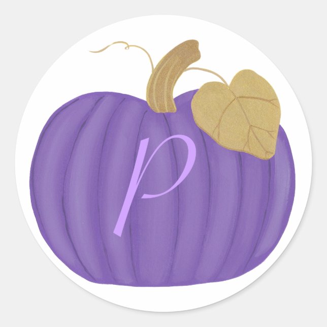 Lila Pumpkin Monogram Wedding Siegel Runder Aufkleber (Vorderseite)