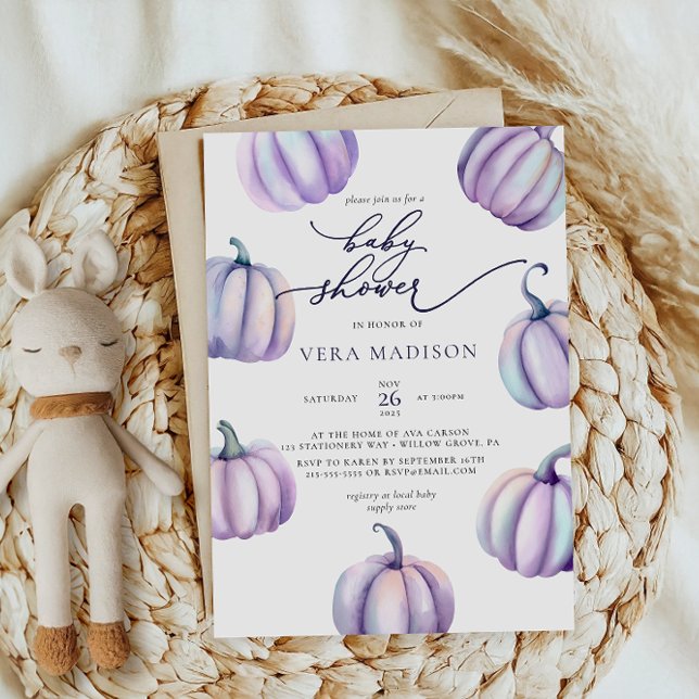 Lila Pumpkin Watercolor Kinderdusche Einladung (Von Creator hochgeladen)