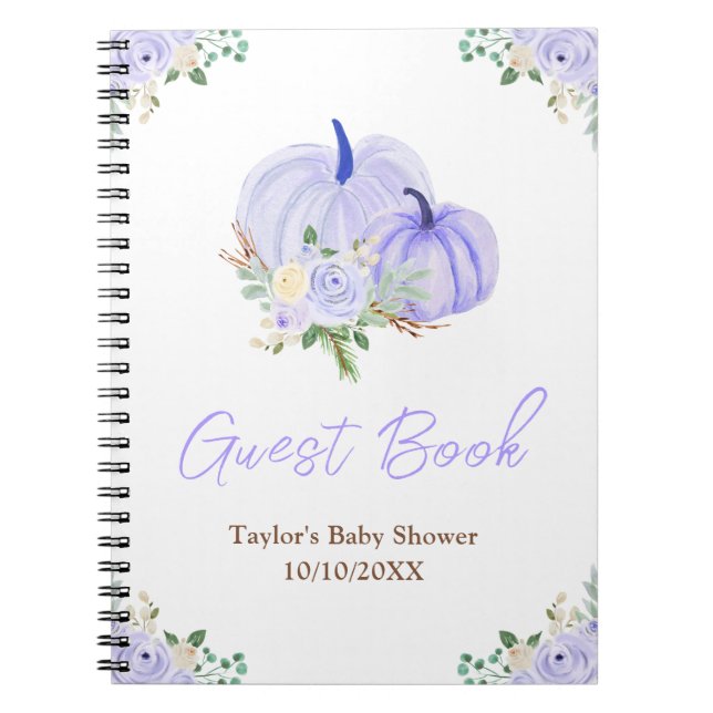 Lila Pumpkins Floral Baby Showbook Notizblock (Vorderseite)
