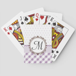 Lila Punkte, Karos und Streifen mit Monogramm Spielkarten