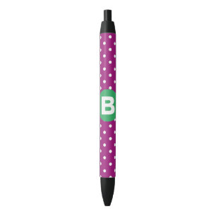 Lila Punkte-Muster Grün Monogramm Kugelschreiber