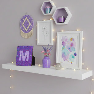 Lila Punkte Personalisiertes Monogramm Fotoplatte