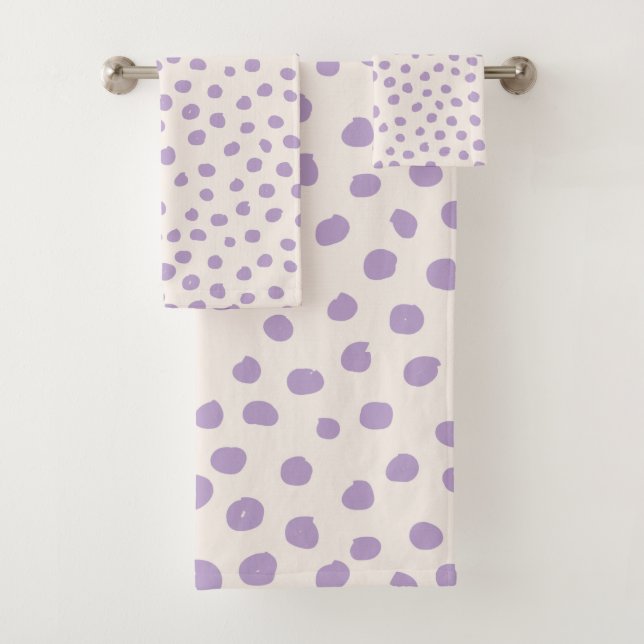 Lila Punkte Preppy moderne Druckstellen Badhandtuch Set (Insitu)
