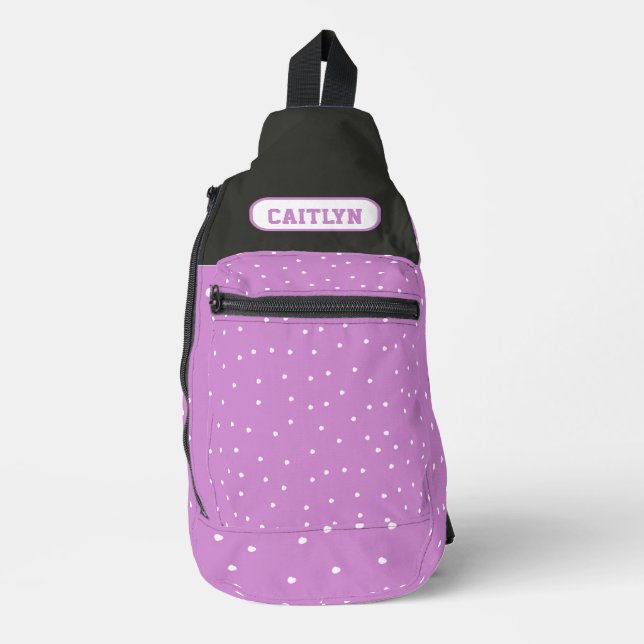 Lila Punkte und Streifen Crossbody Bag (Vorderseite)