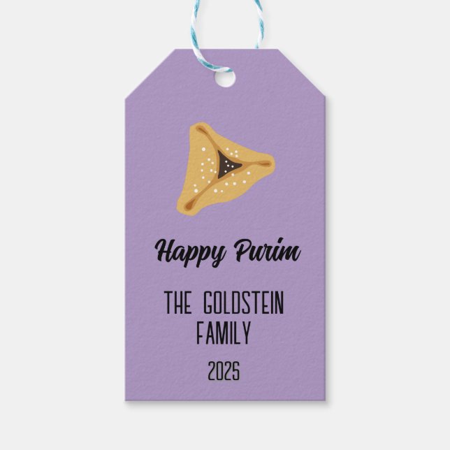 Lila Purim Familienname für Geschenkkörbe Geschenkanhänger (Vorderseite)