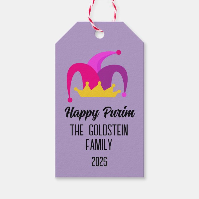 Lila Purim Hat Family Name: Fahnen Geschenkanhänger (Vorderseite)