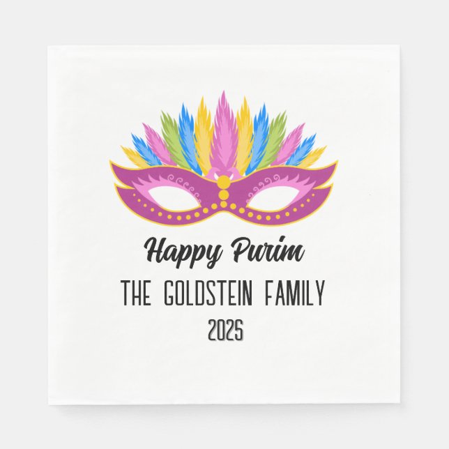 Lila Purim Masquerade Familienname Serviette (Vorderseite)
