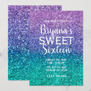 Lila Purpur & Türkisgrün Funkelnd Süß 16 Einladung