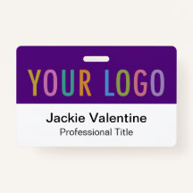 Lila-PVC-Name-Abzeichen Horizontale Logokombinatio