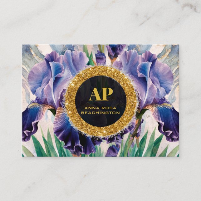 *~ LILA QR AP10 IRIS Blume Gold Business Card Visitenkarte (Vorderseite)