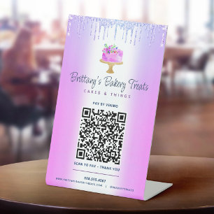 Lila QR-Code Bezahlen Sie hier Torte Bäckerei Glit Sockelschild