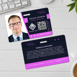 Lila QR-Code Foto-ID-Abzeichen | Unternehmensmitar Ausweis