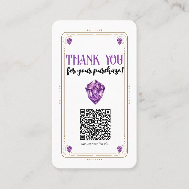Lila QR-Code für Amethyst Crystal Gold Social Medi Visitenkarte (Vorderseite)