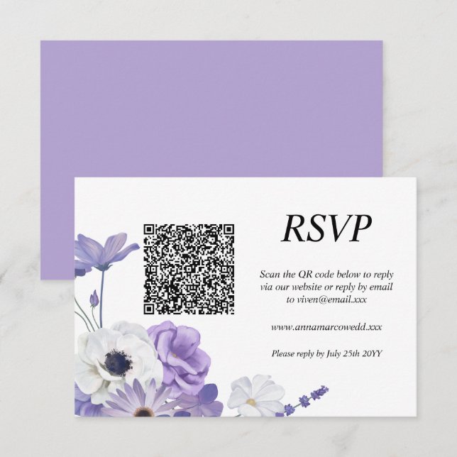Lila QR-Code RSVP-Karte RSVP Karte (Vorne/Hinten)