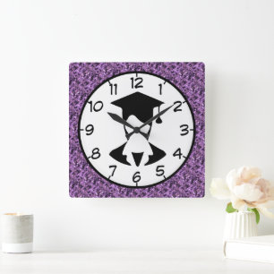 Lila Quadrat Quadratische Wanduhr