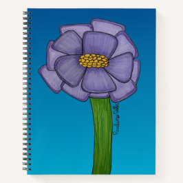 Lila quadratische Blume mit blauem Hintergrund Notizbuch