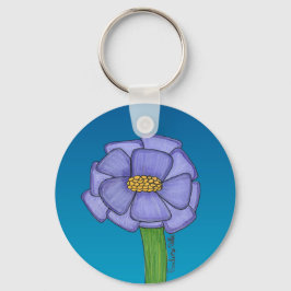 Lila Quadratische Blume mit blauem Hintergrund Schlüsselanhänger