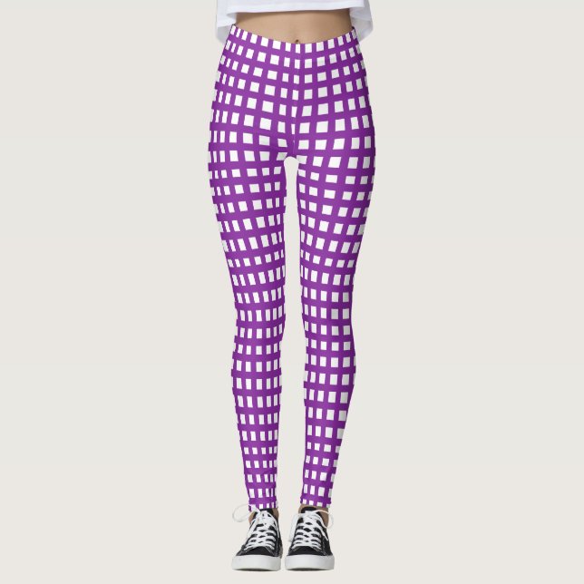 Lila Quadratmaschengitter Leggings (Vorderseite)