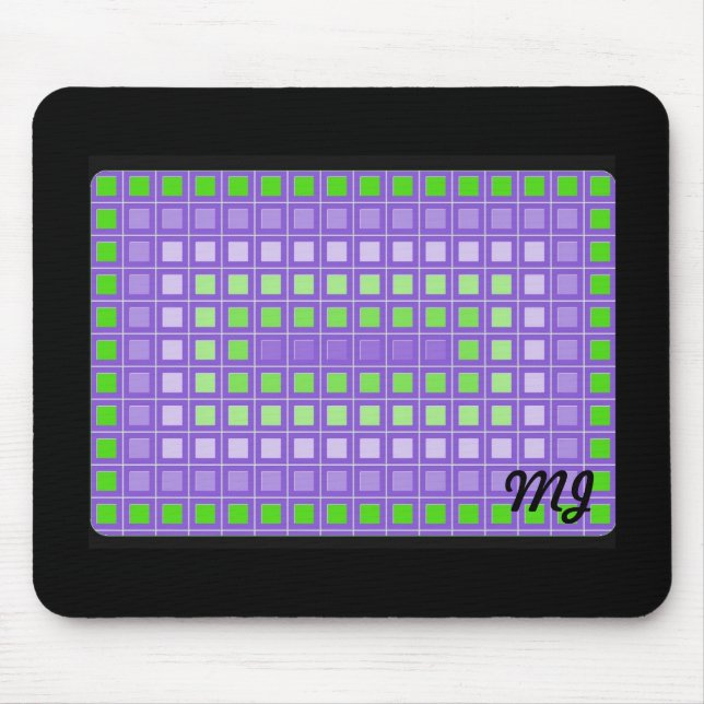 Lila Quadratmuster mit Initialen Mousepad (Vorne)
